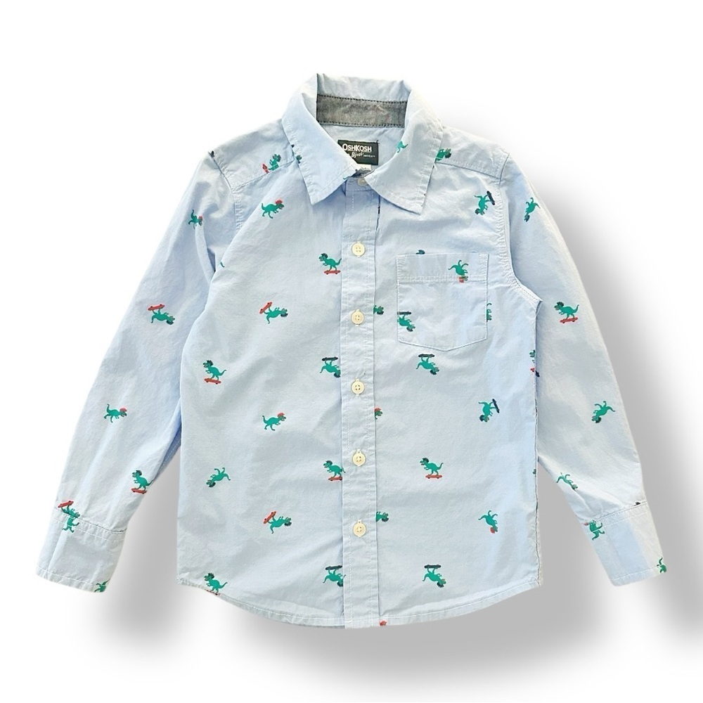 OshKosh B’gosh | Skateboarding Dinosaur Boys Button Down Shirt (5T)